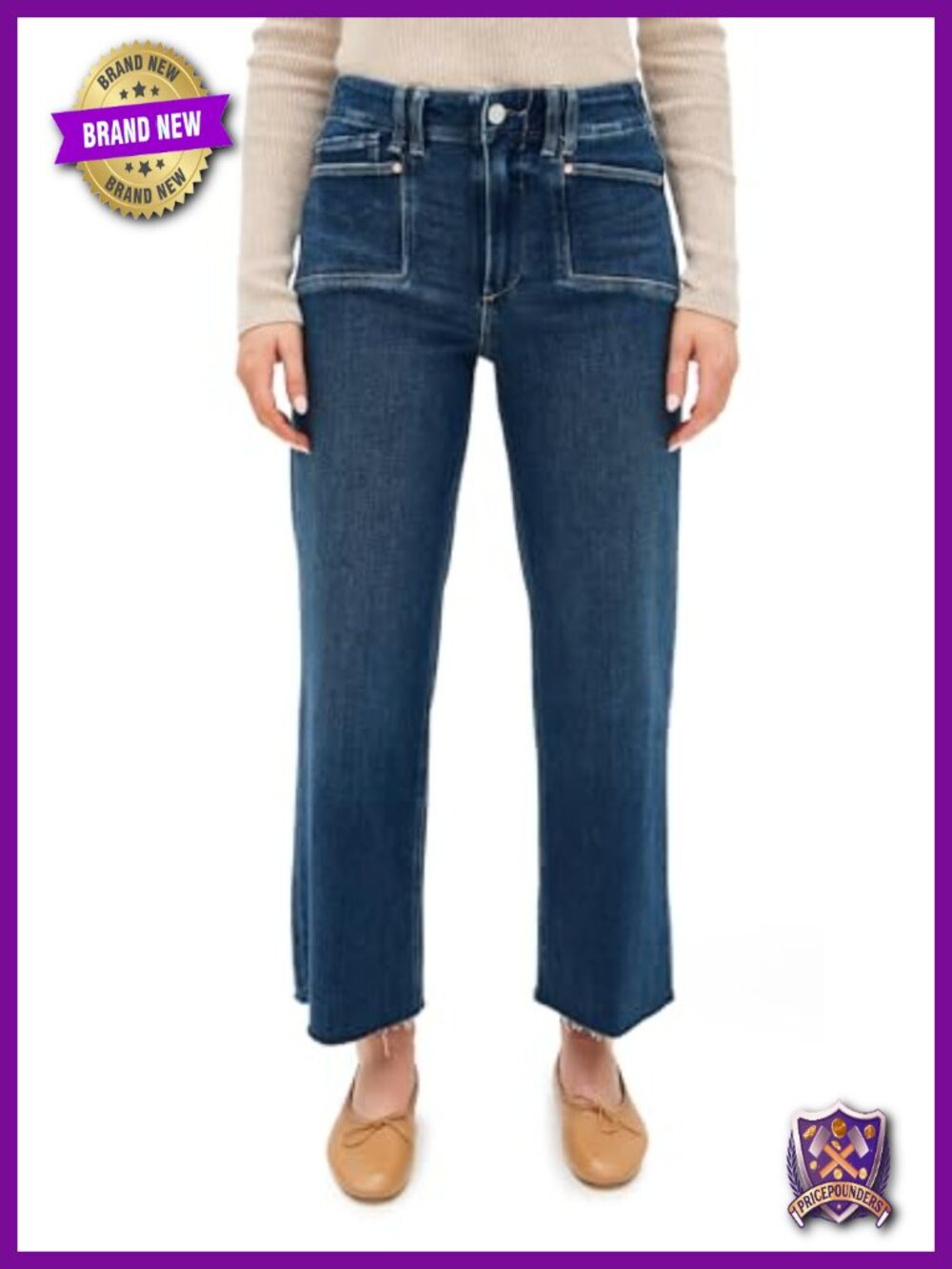 High Rise Wide Leg Jeans with Raw Hem and Set In Pockets